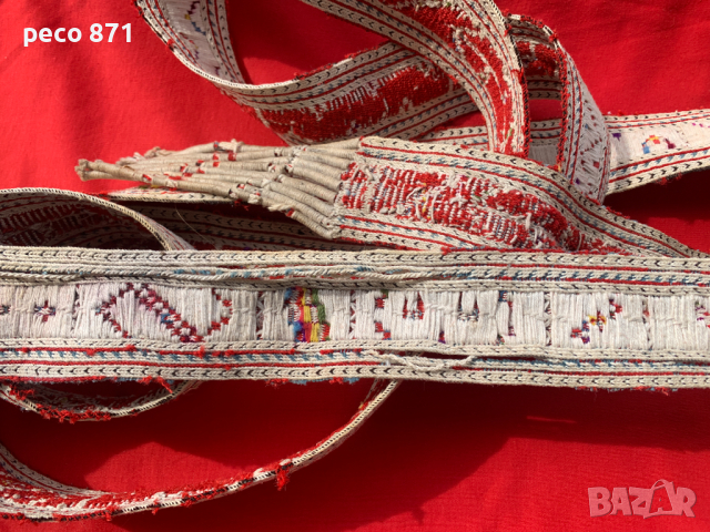 Стар тъкан вълнен колан от софийска носия, снимка 3 - Антикварни и старинни предмети - 44975684