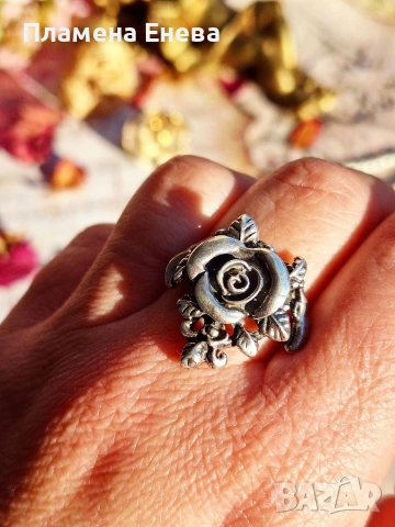 винтидж сребърен пръстен роза, снимка 2 - Пръстени - 53173186