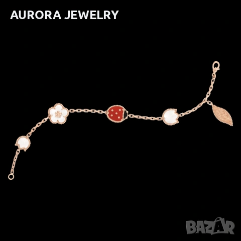 Van Cleef & Arpels VCA Rose Gold 5 Motifs Lucky Spring Дамска Гривна, снимка 3 - Гривни - 53353522