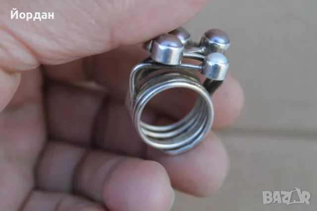 Уникален дамски сребърен пръстен с перли, снимка 9 - Пръстени - 50209936