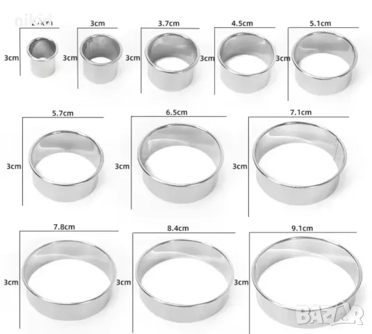 11 размера кръг кръгове кръга ринг цилиндър резец форми форма за тесто фондан сладки бисквитки резци, снимка 4 - Форми - 49995818