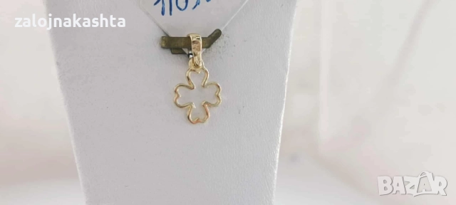 Нова Златна висулка детелина-0,45гр/14кр, снимка 3 - Колиета, медальони, синджири - 52156591
