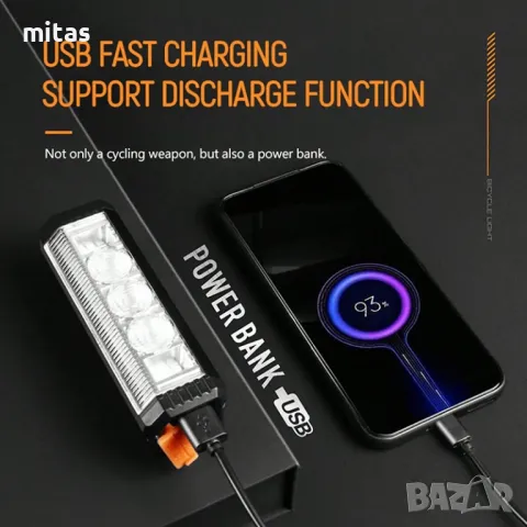 Ултра ярка LED светлина за велосипед, Многоцветна, 1200lum/2500mAh USB, снимка 8 - Аксесоари за велосипеди - 49161325