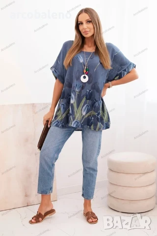 Дамска памучна риза с флорален десен, 14цвята , снимка 3 - Ризи - 50943169