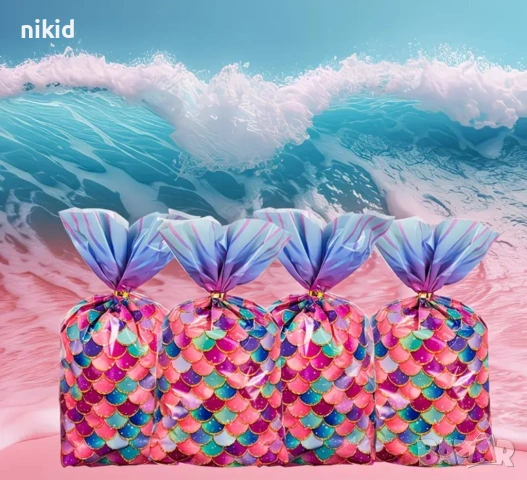 10 бр русалка опашка подаръчни торбички големи опаковъчни пликчета сладки ръчна изработка подарък, снимка 2 - Други - 54209366