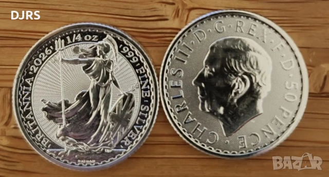 Сребърна монета Британия, снимка 2 - Нумизматика и бонистика - 53235044