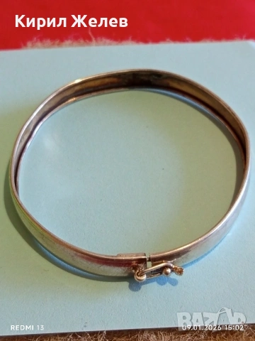 Винтидж сребърна гривна тип Белезник закопчалка тип панта интересна 53065, снимка 4 - Гривни - 53044263