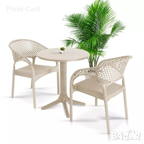 Градински комплект - маса и 2 стола в ратанов дизайн, снимка 7 - Маси - 46407948
