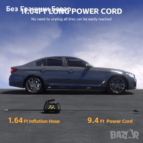 Нов Преносим компресор за гуми кола/мото/колело 150PSI LED + накрайници, снимка 5 - Друга електроника - 53683616