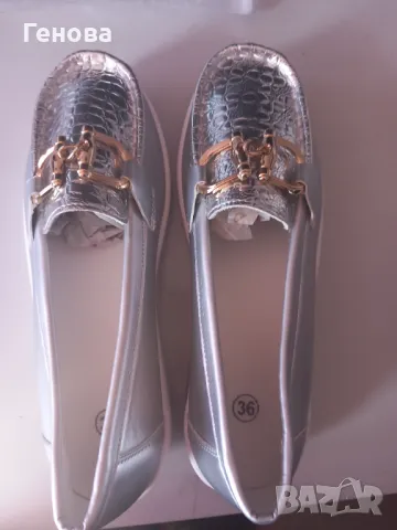 Дамски сребристи мокасини номер 36, снимка 3 - Дамски ежедневни обувки - 50397386