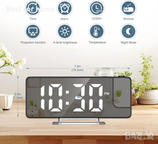 Ankilo 7.9-инчов LED проекционен будилник с огледален дисплей , снимка 6 - Друга електроника - 50875291