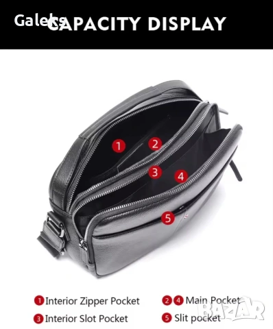 Мъжка, елитна бутикова кожена чанта за през рамо /Елегантна с правоъгълен дизайн!, снимка 13 - Чанти - 53117681