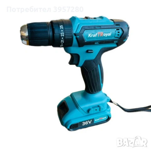 Aкумулаторен винтоверт Kraft Royal 36V с 2 батерии 8Ah, 24 части и куфар , снимка 5 - Аксесоари и консумативи - 53364996