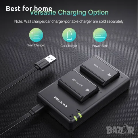  Комплект зарядно устройство с батерии за фотоапарат Ravpower, снимка 3 - Батерии, зарядни - 49823994