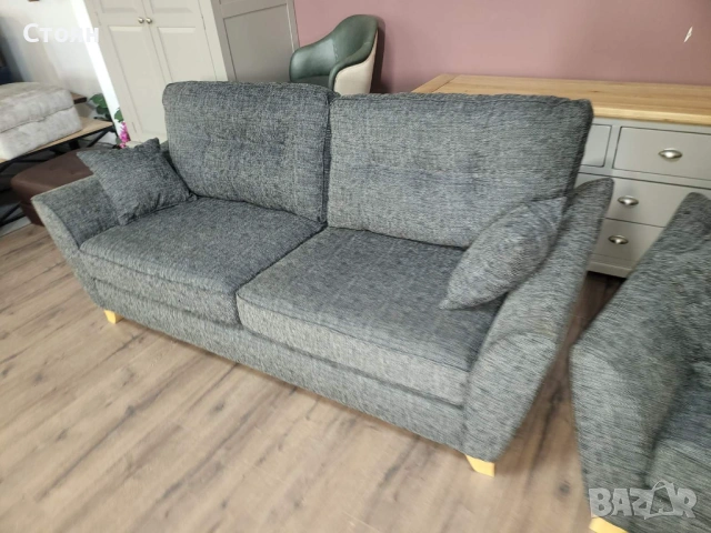 Сив комплект дивани от плат тройка и двойка, снимка 11 - Дивани и мека мебел - 53754312