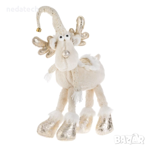 Декоративен елен с пайети, 64 см, бял/златист