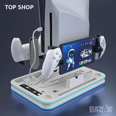 Стойка и охладителна станция с RGB LED, станция за зареждане, PS5 / PS5 Slim, бяла, снимка 8 - Аксесоари - 49340609