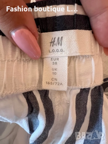 H&M Бял панталон на райе с ластик в кръста с връзки и странични джобове 38 размер 🤍, снимка 7 - Панталони - 51758874