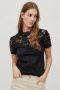 УНИКАЛНА черна дантелена блуза с високо деколте и къс ръкав , снимка 1 - Тениски - 45920447