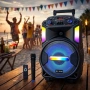Мощна парти тонколона – двоен 8" говорител, 40W RMS, Bluetooth, караоке и LED светлини, снимка 2