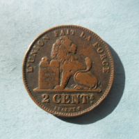 2 цента 1912 г. Белгия , снимка 1 - Нумизматика и бонистика - 45210211