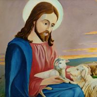 Картина Исус пастирът със стадото си, снимка 2 - Картини - 45673459