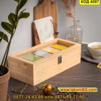 Дървена кутия за чай с 5 отделения от 100% естествен бамбук - КОД 4097, снимка 10 - Кутии за съхранение - 45495857