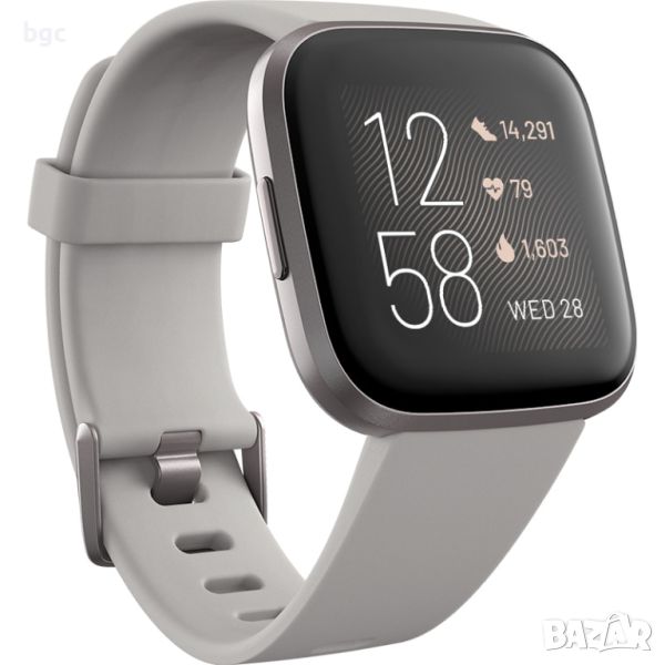 Висок Клас Умен НОВ Часовник Smartwatch Fitbit Versa 2, NFC, Stone/Mist Grey - 24месеца гаранция, снимка 1