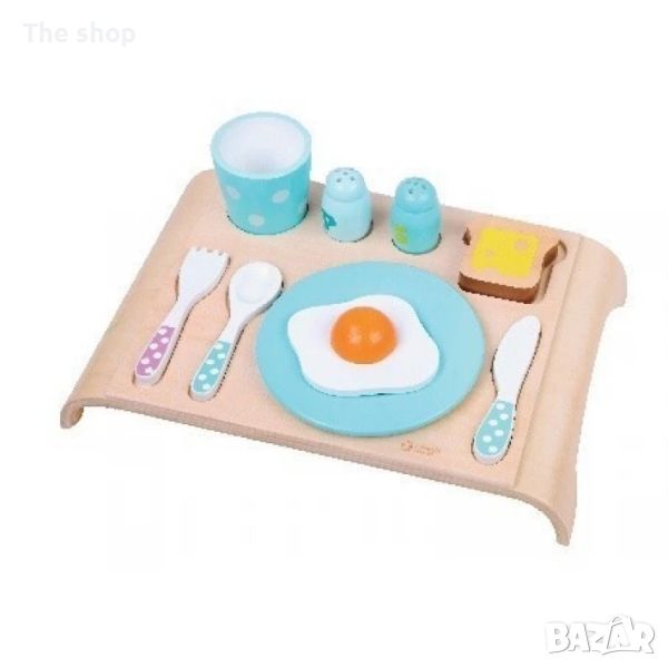 Детски дървен комплект закуска - син (004), снимка 1