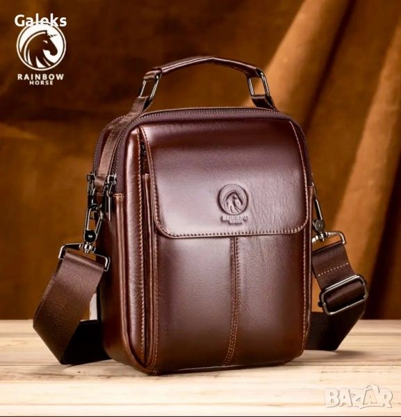 Мъжка класическа кросбоди чанта със стилна визия /Кафява естест. кожа!, снимка 1