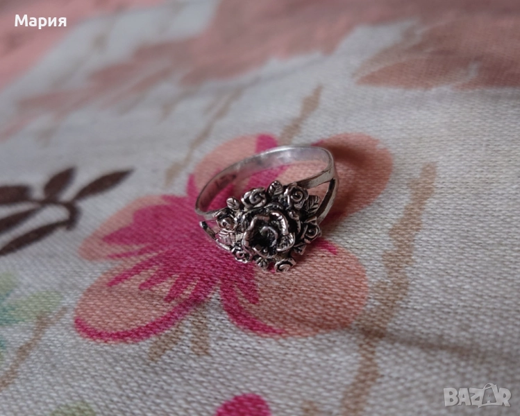 Сребърен пръстен с рози, снимка 1