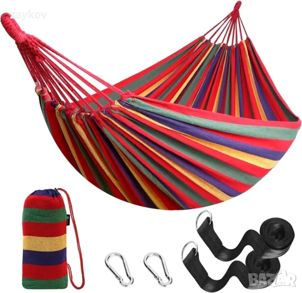 Градински хамак Anyoo Cotton Hammock с висящи ремъци, снимка 1