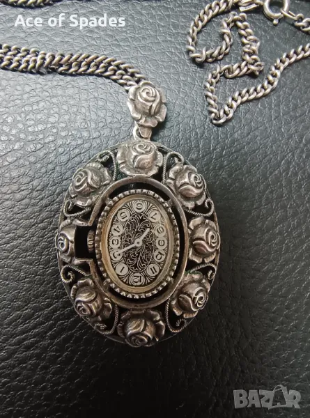 Красиво Сребърно Дамско Колие Часовник , снимка 1