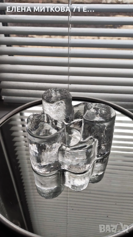 Масивен свещник от кристално стъкло сякаш изваян от лед, снимка 1