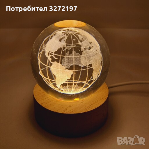LED Светеща кристална топка/лампа, 3D сензорна - Планета Земя, снимка 1