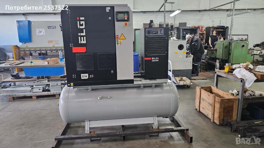 Компресорна станция - винтов компресор 15 kW с честотен регулатор, ресивер 500 л и изсушител, снимка 1