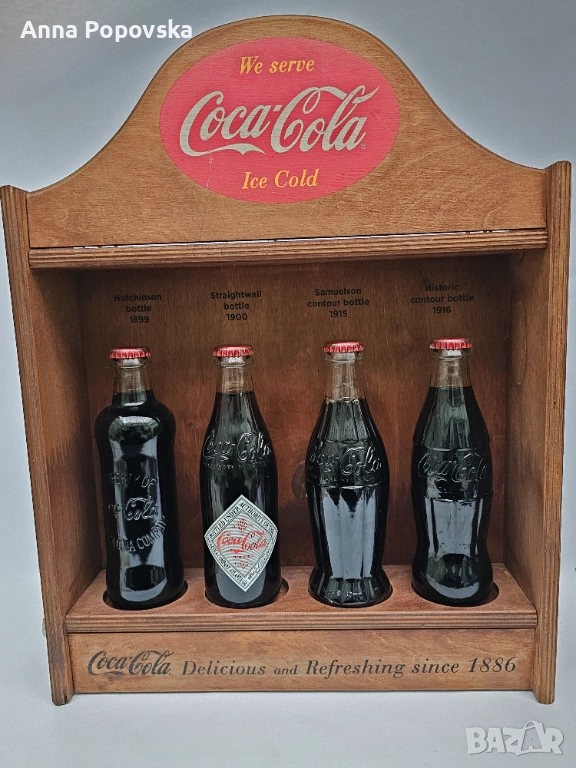 Колекционерска лимитирана дървена витрина  на Coca-Cola с 4 бутилки Кока кола , снимка 1