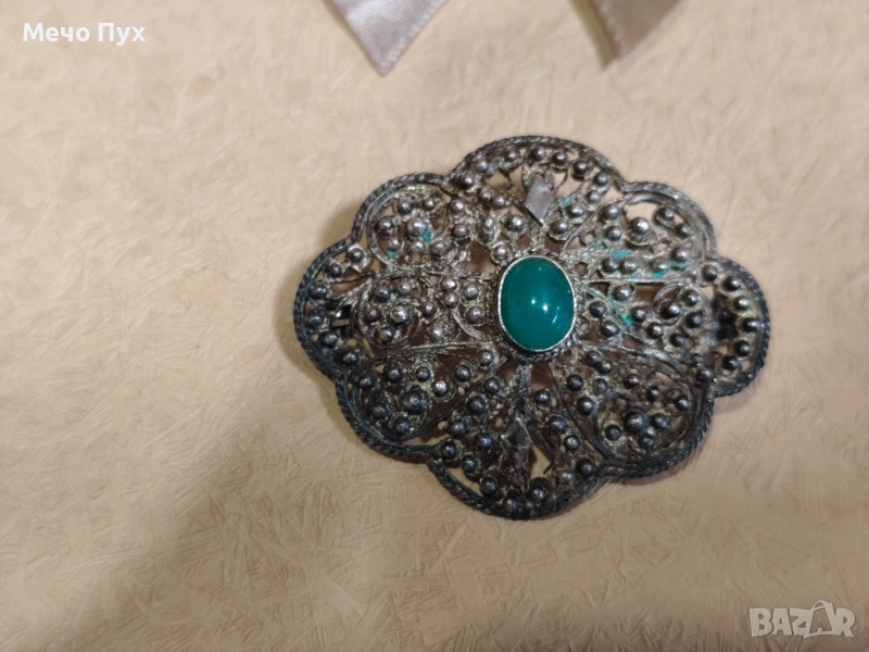 Стара сребърна брошка филигран (12), снимка 1