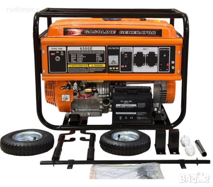 Генератор за ток 5.5 kW, бензинов, монофазен, AVR, електрически стартер, 100% медни намотки, с колел, снимка 1