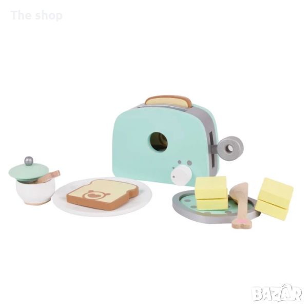 Комплект дървен тостер за игра - син (004), снимка 1