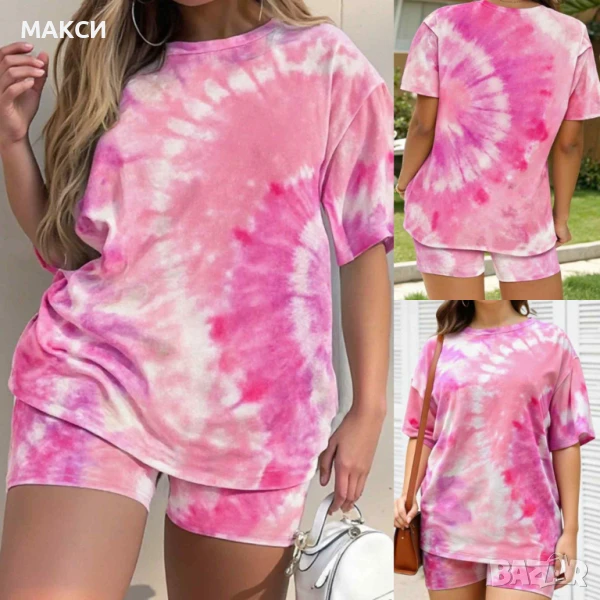 Макси силно еластичен мек летен комплект - тениска + 3/4 клинче с ластична висока талия в модерен св, снимка 1