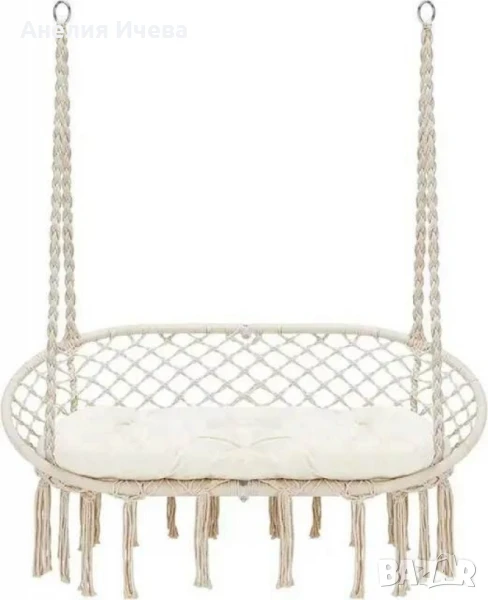 Двойна бежова градинска люлка за двама с възглавници , снимка 1