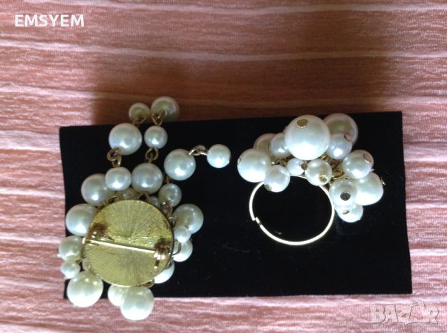 Перлен комплект брошка и пръстен , снимка 6 - Бижутерийни комплекти - 45911972
