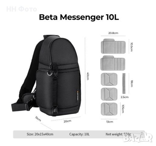Фотографска раница K&F Concept Beta Messenger 10L , Canon , Sony, снимка 6 - Чанти, стативи, аксесоари - 46302509