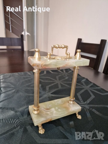 Страхотна антикварна белгийска стойка за джобен часовник бронз оникс , снимка 4 - Антикварни и старинни предмети - 50894861