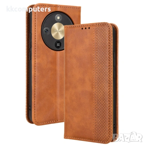 Калъф Портфейл за Honor Magic8 Lite 5G - Кожен с Ретро Дизайн, Мозаечна Граница, Стенд, Джобове за К, снимка 2 - Калъфи, кейсове - 53174989