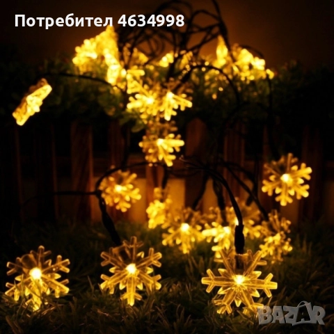 Многоцветни коледни LED лампички със снежинки с щепсел - Многоцветни, дължина - 5м ,28бр лампички., снимка 6 - Лед осветление - 52209623