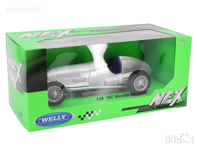 Mercedes-Benz W125 1937 - мащаб 1:24 на Welly моделът е нов в кутия, снимка 3 - Колекции - 53615436