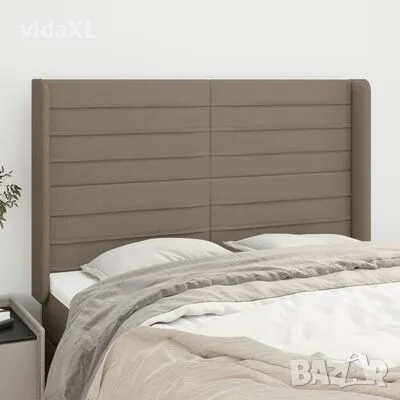 vidaXL Горна табла за легло с уши, таупе, 147x16x118/128 см, плат(SKU:3119722), снимка 2 - Спални и легла - 48914217