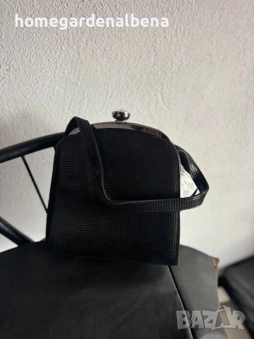 Класическа черна дамска чанта, текстурна тъкан, метална рамка, ретро стил